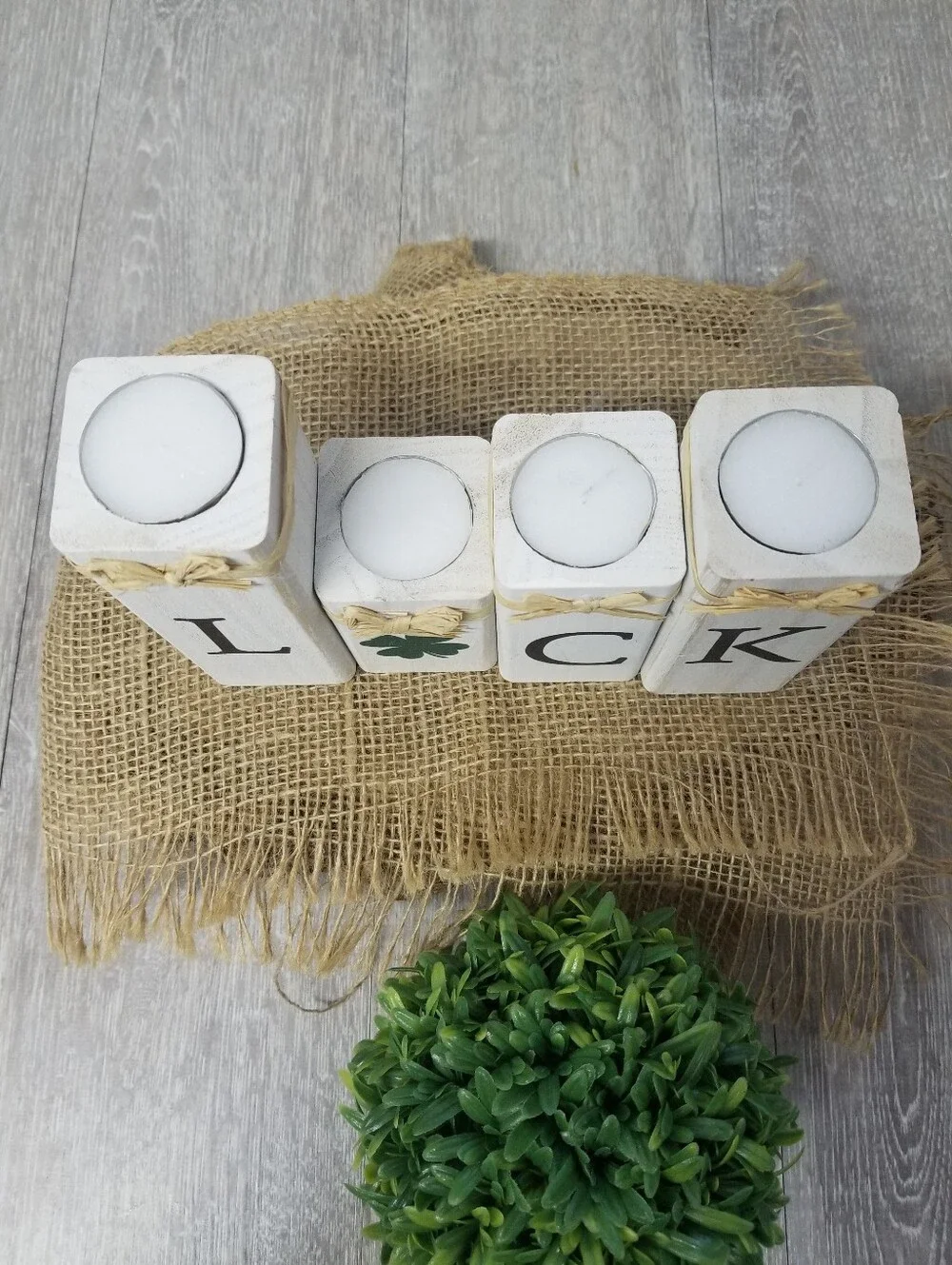 Luck Of The Irish Wooden Block Candle Holders